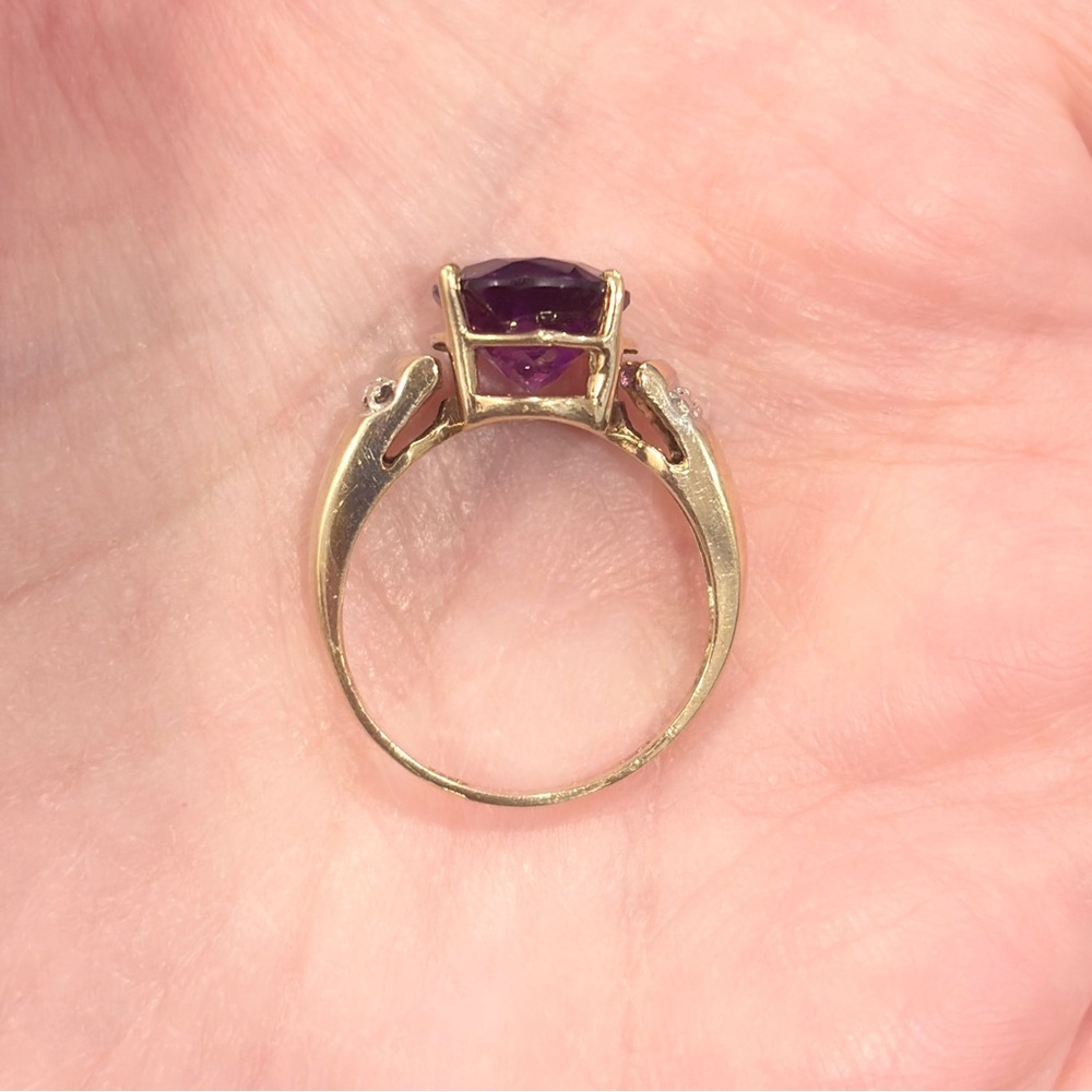 Vintage 10K Amethyst Ring: Diamond Accent Oval Solitaire Open Setting Size 6.75 - Picture 14 of 16